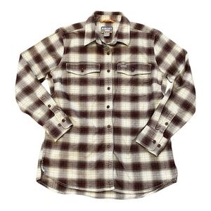 Ariat Rebar Women’s Plaid long Sleeve Flannel‎ Shirt in Brown and Cream